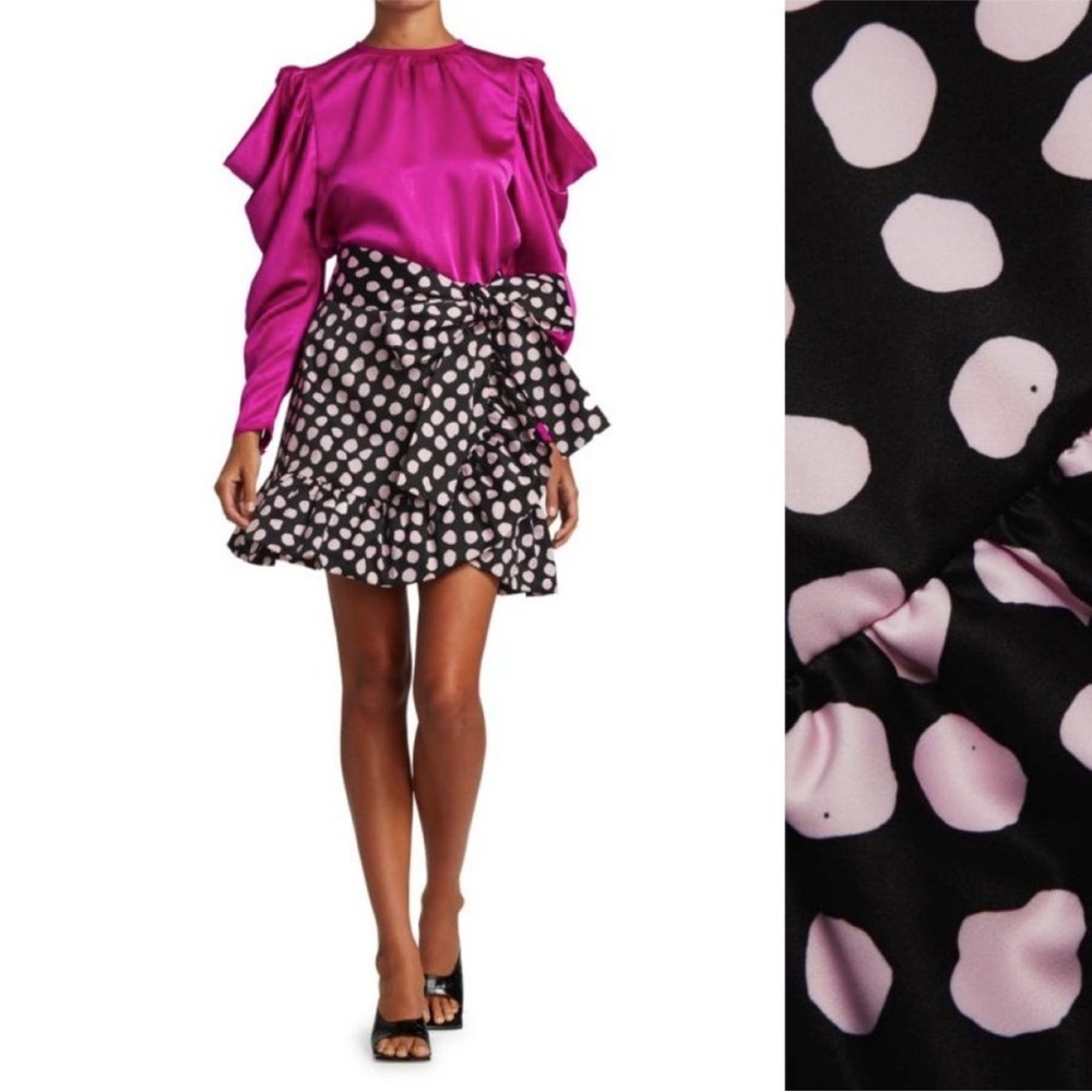 Tanya Taylor Daphne Polka Dot Flounce Ruffle Mini Skirt in Black & Pink - NWT - Picture 12 of 12